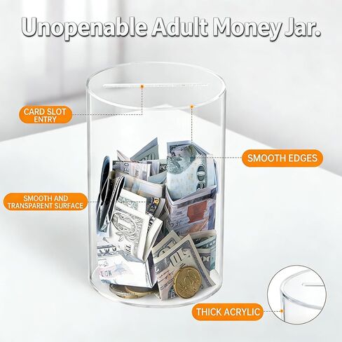 Clear Acrylic Piggy Bank for Adults - Unopenable Money Saving Box Must Break to Open, 6" H x 3.54" D in Kuwait