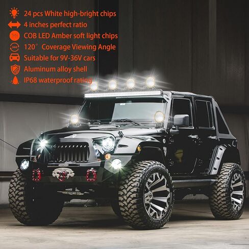 4 PCS LED Work Light 72W, Round Spot and Flood Combo Beam LED Light Bar with Flash Strobe Function Fit for Trucks Boat Motorcycles SUV ATV IP68 Waterproof in Kuwait