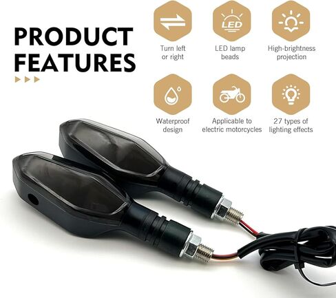 2 PCS Motorcycle LED Turn Signal Projector Lights, Amber Turn Signal with Arrow Projection, 3 Wires 27 Color DRL Flowing Lighting Modes, Bright Motorcycle Front Rear Indicators Replacement in Kuwait