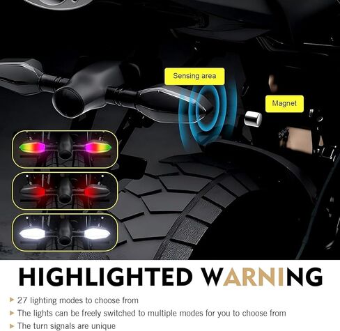 2 PCS Motorcycle LED Turn Signal Projector Lights, Amber Turn Signal with Arrow Projection, 3 Wires 27 Color DRL Flowing Lighting Modes, Bright Motorcycle Front Rear Indicators Replacement in Kuwait