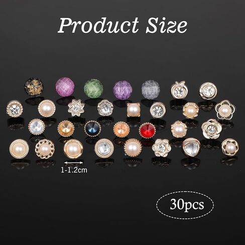 30 Pcs No Sew Brooch Buttons, Invisible Cover Up Pins Buttons Pearl Blouse Modesty Pins Rhinestone Modesty Clips for Women Shirt Dress Blouse Shawl in Kuwait