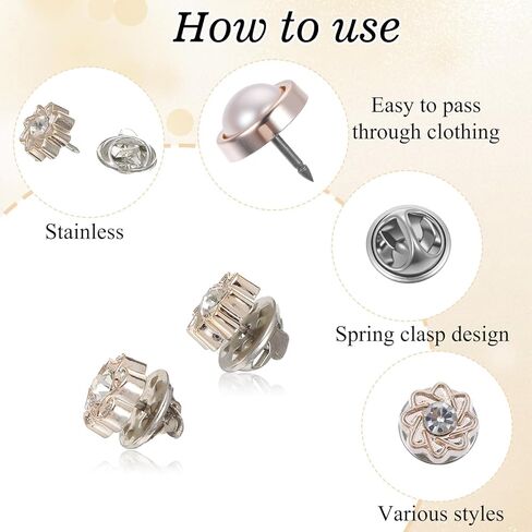 30 Pcs No Sew Brooch Buttons, Invisible Cover Up Pins Buttons Pearl Blouse Modesty Pins Rhinestone Modesty Clips for Women Shirt Dress Blouse Shawl in Kuwait