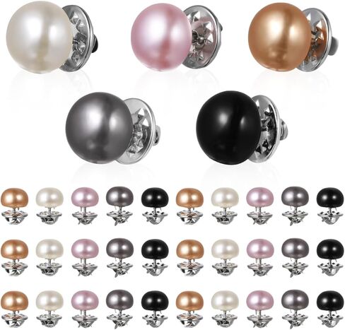 Baluue 25pcs No Sew Pearl Brooch Pins for Women, Pearlescent Buttons Fixed Pins Mini Shirt Brooch for Shirt Blouse Dress Sweater Shawl and Suspenders Jackets, 5 Colors in Kuwait