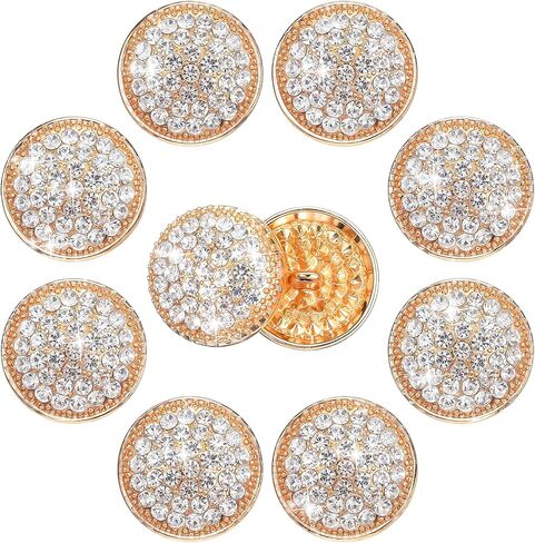 10PCS Rhinestone Buttons, 25mm Round Metal Rhinestone Buttons for Clothing DIY Sewing Accessories Wedding Decaration Jewelry Making Bridal Bouquet (Black) in Kuwait