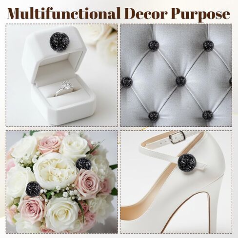 10PCS Rhinestone Buttons, 25mm Round Metal Rhinestone Buttons for Clothing DIY Sewing Accessories Wedding Decaration Jewelry Making Bridal Bouquet (Black) in Kuwait