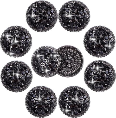 10PCS Rhinestone Buttons, 25mm Round Metal Rhinestone Buttons for Clothing DIY Sewing Accessories Wedding Decaration Jewelry Making Bridal Bouquet (Black) in Kuwait