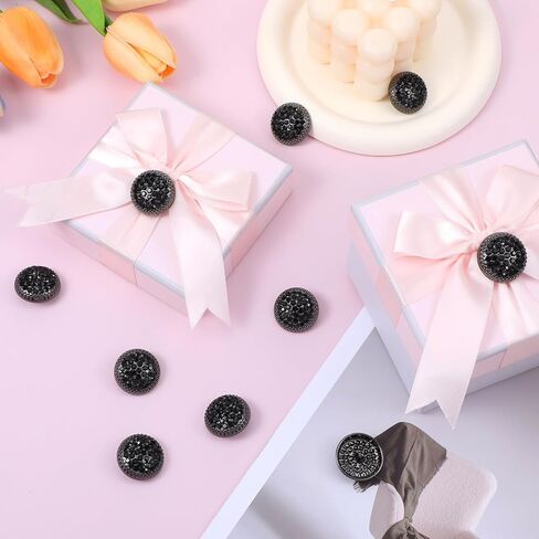 10PCS Rhinestone Buttons, 25mm Round Metal Rhinestone Buttons for Clothing DIY Sewing Accessories Wedding Decaration Jewelry Making Bridal Bouquet (Black) in Kuwait