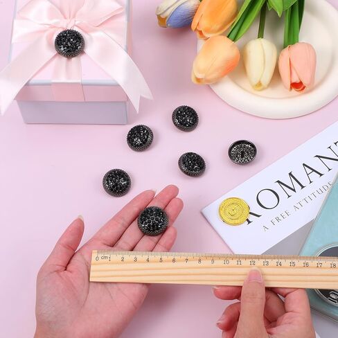 10PCS Rhinestone Buttons, 25mm Round Metal Rhinestone Buttons for Clothing DIY Sewing Accessories Wedding Decaration Jewelry Making Bridal Bouquet (Black) in Kuwait