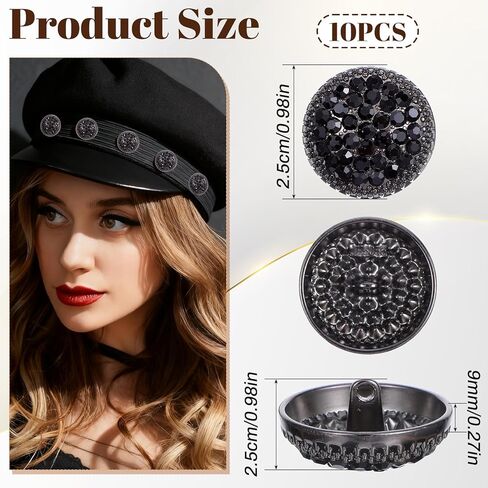 10PCS Rhinestone Buttons, 25mm Round Metal Rhinestone Buttons for Clothing DIY Sewing Accessories Wedding Decaration Jewelry Making Bridal Bouquet (Black) in Kuwait