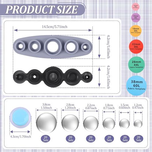 120Pcs Cover Button Kits with Tools, 6 Sizes & Fabric Template DIY Fabric Covered Buttons Set for DIY Covered Buttons, Clothes, Hats, Backpacks and Crafts (Silver, 120Pcs) in Saudi Arabia