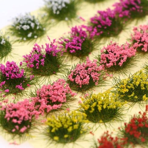 GSHLLO 30 Pcs Flower Vegetation Group Colorful Flower Clusters Miniature Static Scenery Models Adhesive Artificial Grass Tufts Train Landscape Flower Shrubs Bushes for Railroad Scenery in Kuwait