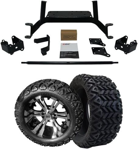 طقم رفع المحور المسقط 6 بوصات من Hardcore Parts لعربة الجولف EZGO MPT/WORKHORSE 1200 (2001.5-2013) مع عجلات "مصاص دماء" سوداء مقاس 14 بوصة وإطارات لجميع التضاريس مقاس 23 بوصة × 10 بوصة - 14 DOT in Kuwait