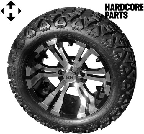 طقم رفع المحور المسقط 6 بوصات من Hardcore Parts لعربة الجولف EZGO MPT/WORKHORSE 1200 (2001.5-2013) مع عجلات "مصاص دماء" سوداء مقاس 14 بوصة وإطارات لجميع التضاريس مقاس 23 بوصة × 10 بوصة - 14 DOT in Kuwait