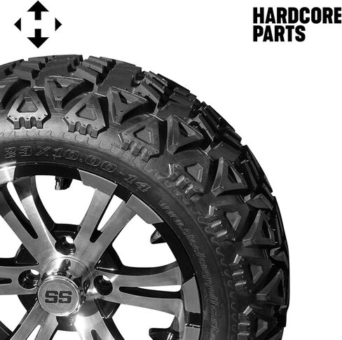 طقم رفع المحور المسقط 6 بوصات من Hardcore Parts لعربة الجولف EZGO MPT/WORKHORSE 1200 (2001.5-2013) مع عجلات "مصاص دماء" سوداء مقاس 14 بوصة وإطارات لجميع التضاريس مقاس 23 بوصة × 10 بوصة - 14 DOT in Kuwait