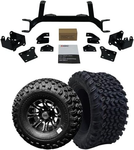 Hardcore Parts 6" Drop Axle Lift Kit for EZGO MPT/WORKHORSE 1200 (1994.5-2001.5) Golf Cart with 10" Machined/Black 'Lancer' Wheels and 22"x11"-10 DOT rated All-Terrain tires in Kuwait