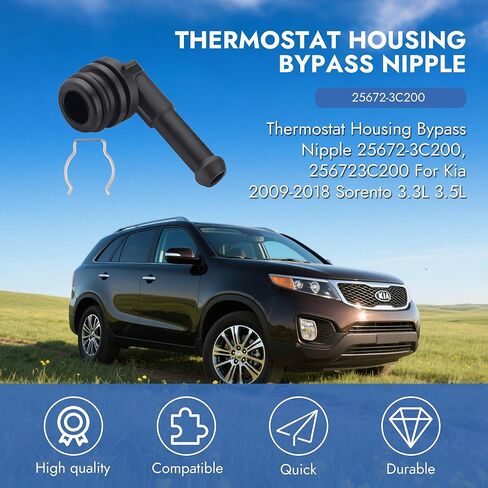 Black Thermostat Housing Replaces 25672-3C200 256723C200 Bypass Nipple Durable Coolant Bypass Nipple for Kia 2009-2018 Sorento 3.3L 3.5L Car Accessories for Engine Cooling Systems in Kuwait