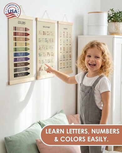 Forzacx Toddler Learning Posters 3-Pack 12x16 Inch, Wall Decor for Playroom & Nursery, Interactive Learning Posters with ABC, Numbers & Colors, Fun Classroom Decorations in Saudi Arabia