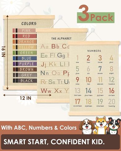 Forzacx Toddler Learning Posters 3-Pack 12x16 Inch, Wall Decor for Playroom & Nursery, Interactive Learning Posters with ABC, Numbers & Colors, Fun Classroom Decorations in Saudi Arabia