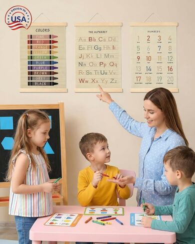 Forzacx Toddler Learning Posters 3-Pack 12x16 Inch, Wall Decor for Playroom & Nursery, Interactive Learning Posters with ABC, Numbers & Colors, Fun Classroom Decorations in Saudi Arabia
