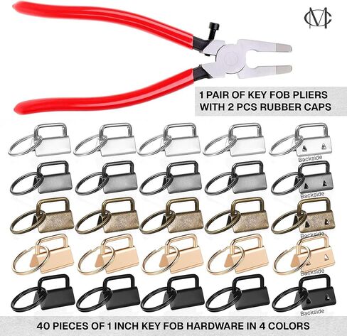 CRAFTMEMORE Key Fob Hardware Set with Running Pliers, 1 Inch, 40 Pieces in 5 Finishes for Keychain, Wristlet, Lanyard Making in Kuwait