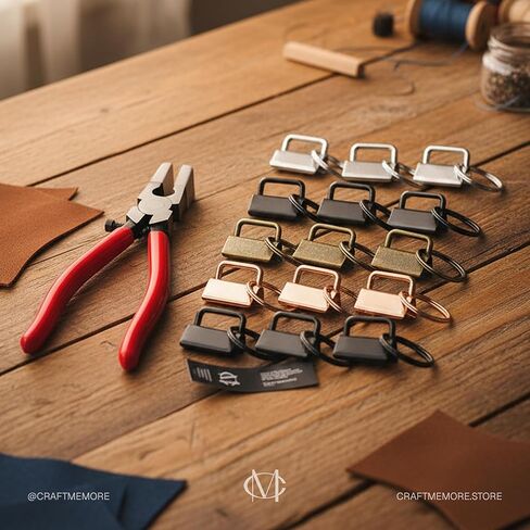 CRAFTMEMORE Key Fob Hardware Set with Running Pliers, 1 Inch, 40 Pieces in 5 Finishes for Keychain, Wristlet, Lanyard Making in Kuwait