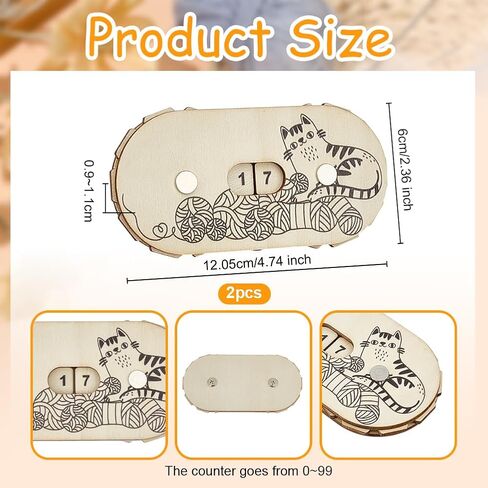 OLYCRAFT 2Pcs Cute Kitten Crochet Stitch Counter Knitting Stitching Row Counters MDF Knitting Counters Crocheting Counter Tool for Home Travel Sewing Stitching Sweater Craft Presents in Kuwait
