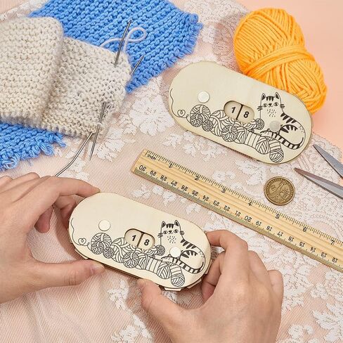 OLYCRAFT 2Pcs Cute Kitten Crochet Stitch Counter Knitting Stitching Row Counters MDF Knitting Counters Crocheting Counter Tool for Home Travel Sewing Stitching Sweater Craft Presents in Kuwait