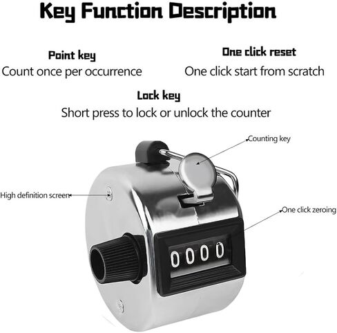 1 PC Metal Hand Tally Clicker Counter, 4-Digit Mechanical with Nylon Lanyard for Sports Knitting (Silver) in Kuwait