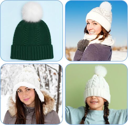 6 Pack Detachable Faux Fur Pom Poms with Snap Buttons, 3.9 Inch White Pompoms for Hats Beanies Scarves Gloves Bags, DIY Knitting Accessories (White) in Kuwait