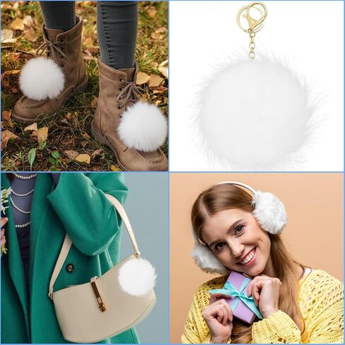 6 Pack Detachable Faux Fur Pom Poms with Snap Buttons, 3.9 Inch White Pompoms for Hats Beanies Scarves Gloves Bags, DIY Knitting Accessories (White) in Kuwait