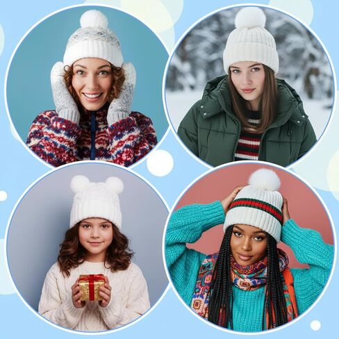 6 Pack Detachable Faux Fur Pom Poms with Snap Buttons, 3.9 Inch White Pompoms for Hats Beanies Scarves Gloves Bags, DIY Knitting Accessories (White) in Kuwait