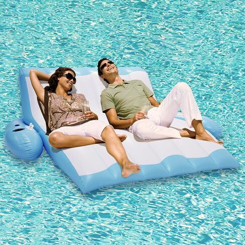 4E's Novelty Two Person Inflatable Pool Recliner Adult Pool Lounger Float with Cup Holder - Heavy Duty Lounger for Adults Floating Recliner Blow Up Floaties Water Floaty Lake Beach Tanning Float in Kuwait