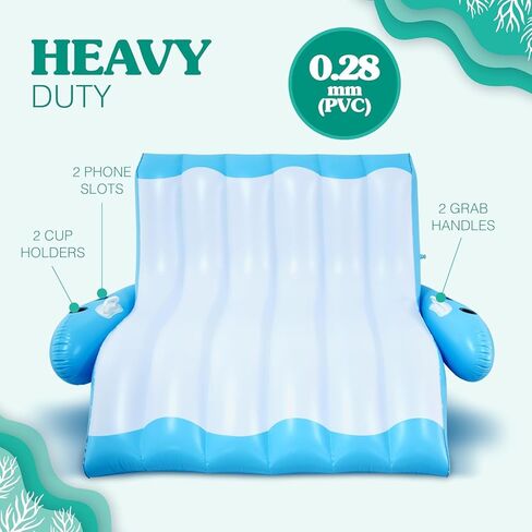 4E's Novelty Two Person Inflatable Pool Recliner Adult Pool Lounger Float with Cup Holder - Heavy Duty Lounger for Adults Floating Recliner Blow Up Floaties Water Floaty Lake Beach Tanning Float in Kuwait