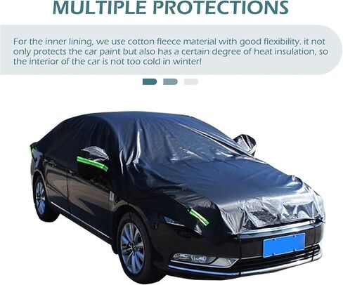 1 PC Half Car Cover, Car Cover for Pea-Sized Hail Protection, 17.72 FT Length Waterproof Dustproof All Weather, Universal Fit for Sedans (Black) in Kuwait