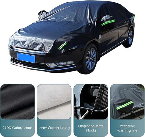 1 PC Half Car Cover, Car Cover for Pea-Sized Hail Protection, 17.72 FT Length Waterproof Dustproof All Weather, Universal Fit for Sedans (Black) in Kuwait