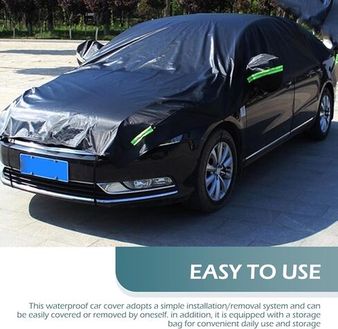 1 PC Half Car Cover, Car Cover for Pea-Sized Hail Protection, 17.72 FT Length Waterproof Dustproof All Weather, Universal Fit for Sedans (Black) in Kuwait