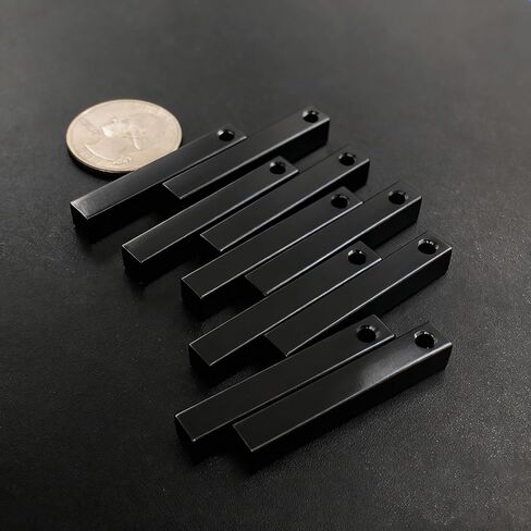 ABBECIAO 12PCS Black Anodized Aluminum 3D Rectangle Metal Stamping Blanks - 1 1/2" x 1/4" Solid Bar Pendants for Keychain Making in Kuwait
