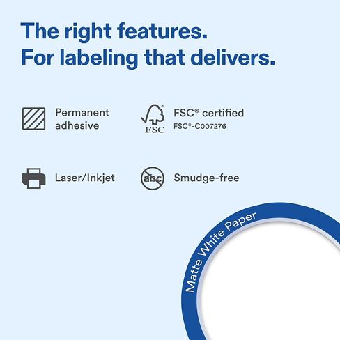 Avery Matte White Round Labels, 2" Diameter, Laser/Inkjet Printer Compatible, 500 Printable Labels Total, Great for Branding, Packaging, Organizing, and More in Kuwait