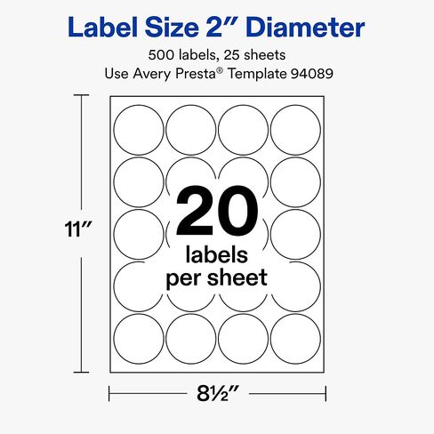 Avery Matte White Round Labels, 2" Diameter, Laser/Inkjet Printer Compatible, 500 Printable Labels Total, Great for Branding, Packaging, Organizing, and More in Kuwait