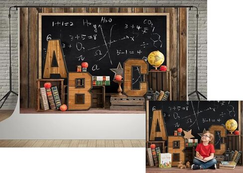 Kate 8x8ft Fabric Welcome Back to School Backdrop for Photography Black Chalkboard Globe Book Backgrounds Wood Wall and ABC Decoration Students Photocall Backdrop in Saudi Arabia