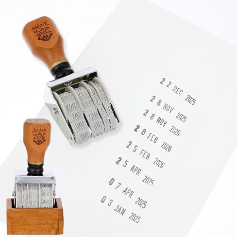 Roller Date Stamp, Retro Small Date Stamp Inking Day Month Year for 2025-2036, Roller Stamper with Wooden Handle & Base for Office Craft Card Making Planner Scrapbooking in Saudi Arabia