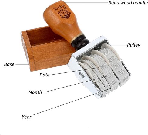 Roller Date Stamp, Retro Small Date Stamp Inking Day Month Year for 2025-2036, Roller Stamper with Wooden Handle & Base for Office Craft Card Making Planner Scrapbooking in Saudi Arabia
