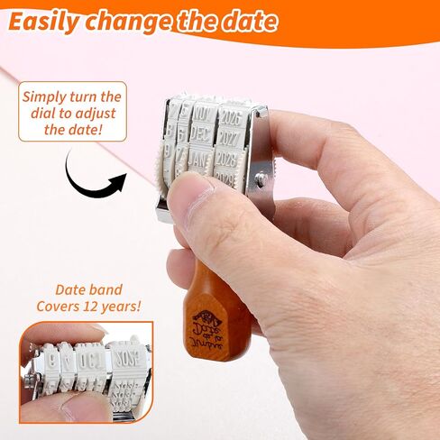Roller Date Stamp, Retro Small Date Stamp Inking Day Month Year for 2025-2036, Roller Stamper with Wooden Handle & Base for Office Craft Card Making Planner Scrapbooking in Saudi Arabia