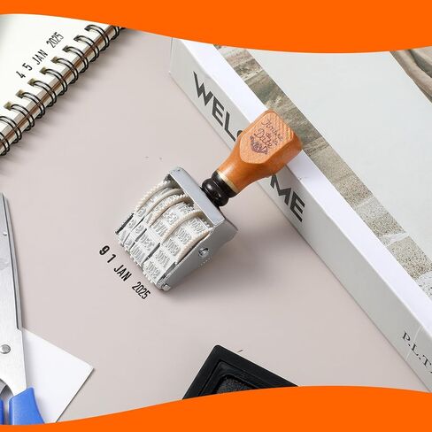 Roller Date Stamp, Retro Small Date Stamp Inking Day Month Year for 2025-2036, Roller Stamper with Wooden Handle & Base for Office Craft Card Making Planner Scrapbooking in Saudi Arabia
