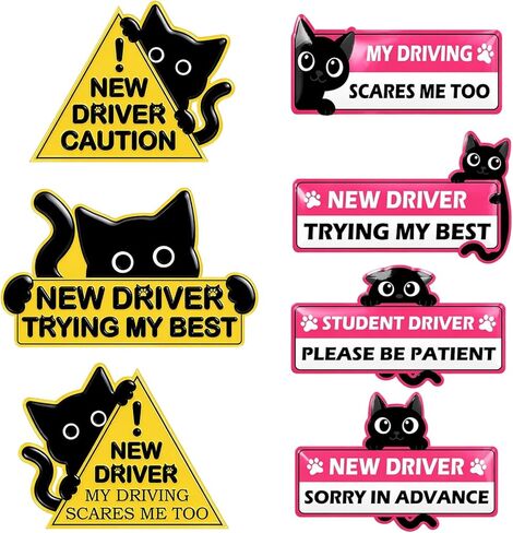 7-Pack New Student Driver Car Magnet - Magnetic Bumper Stickers Funny Black Cat Please Be Kind Signs for Truck Vehicles Decoration in Saudi Arabia