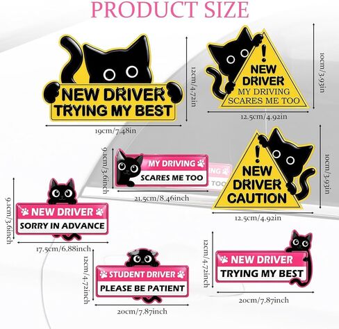 7-Pack New Student Driver Car Magnet - Magnetic Bumper Stickers Funny Black Cat Please Be Kind Signs for Truck Vehicles Decoration in Saudi Arabia