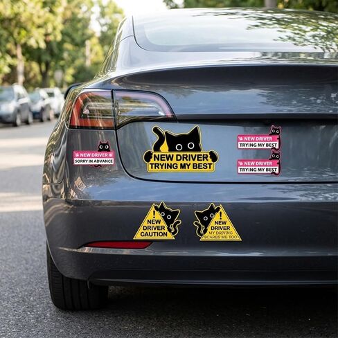 7-Pack New Student Driver Car Magnet - Magnetic Bumper Stickers Funny Black Cat Please Be Kind Signs for Truck Vehicles Decoration in Saudi Arabia