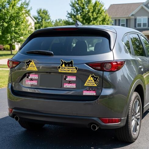 7-Pack New Student Driver Car Magnet - Magnetic Bumper Stickers Funny Black Cat Please Be Kind Signs for Truck Vehicles Decoration in Saudi Arabia