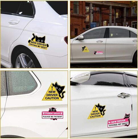 7-Pack New Student Driver Car Magnet - Magnetic Bumper Stickers Funny Black Cat Please Be Kind Signs for Truck Vehicles Decoration in Saudi Arabia