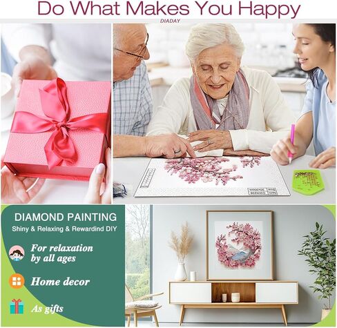 DIADAY زهر الكرز الماس الفن اللوحة مجموعات للبالغين، 5D كريستال حجر الراين شكل خاص مجموعات الفن الماس الأزهار، DIY الحرف ديكور المنزل هدية الفن 12 × 12 بوصة in Kuwait